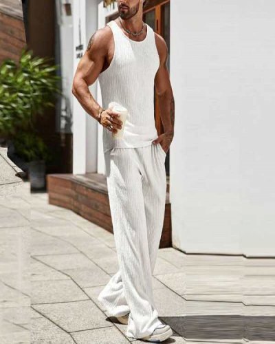 Men's Casual Sleeveless Knitted Vest Pants Two-piece Set