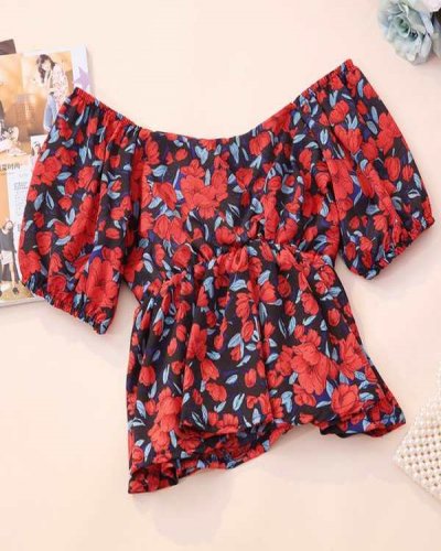 Fashion Floral Doll New Waist Short Sleeve Shirt Korean Top Short Shirt